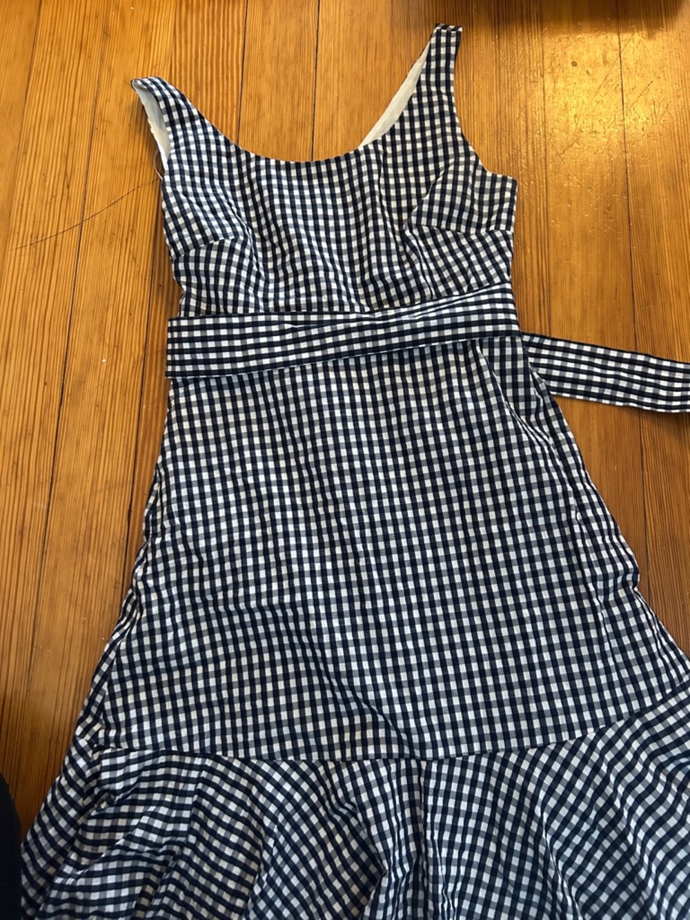 J crew Navy and White Gingham Sleeveless midi Dress